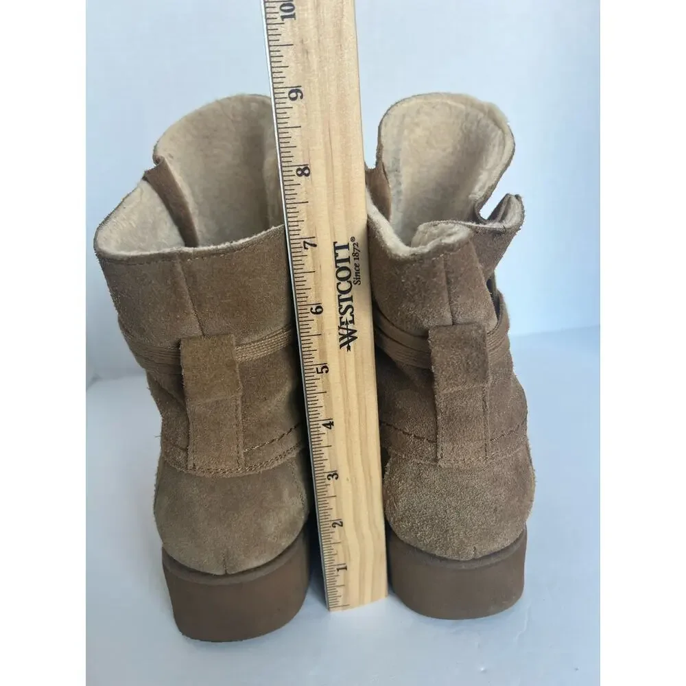 Bearpaw Krista Hickory Distressed‎ Brown Suede Leather Sheepskin Footbed Sz 9.5